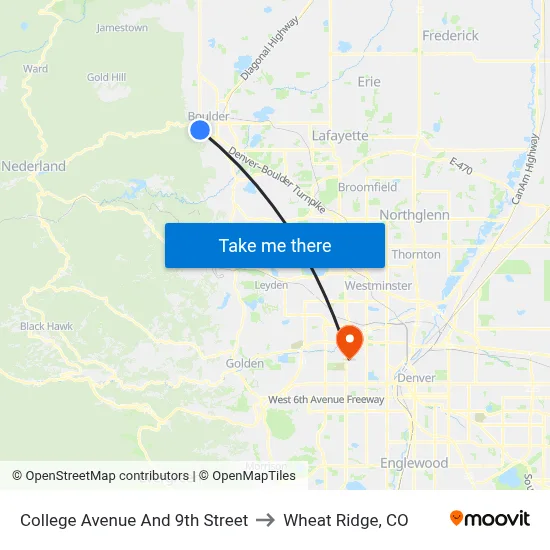 College Avenue And 9th Street to Wheat Ridge, CO map