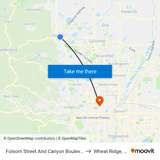 Folsom Street And Canyon Boulevard to Wheat Ridge, CO map