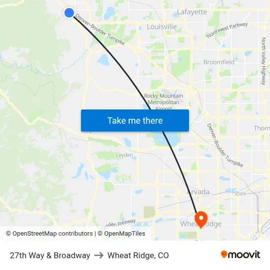 27th Way & Broadway to Wheat Ridge, CO map