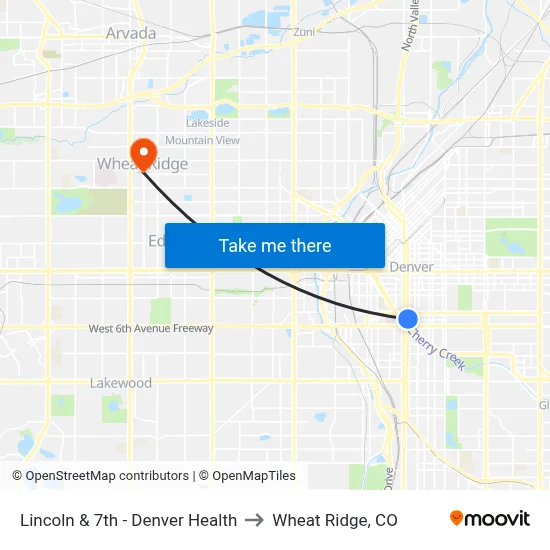 Lincoln & 7th - Denver Health to Wheat Ridge, CO map
