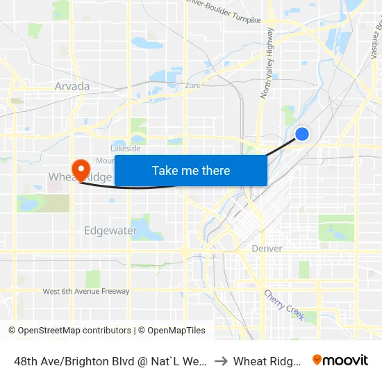 48th Ave/Brighton Blvd @ Nat`L Western Ctr to Wheat Ridge, CO map