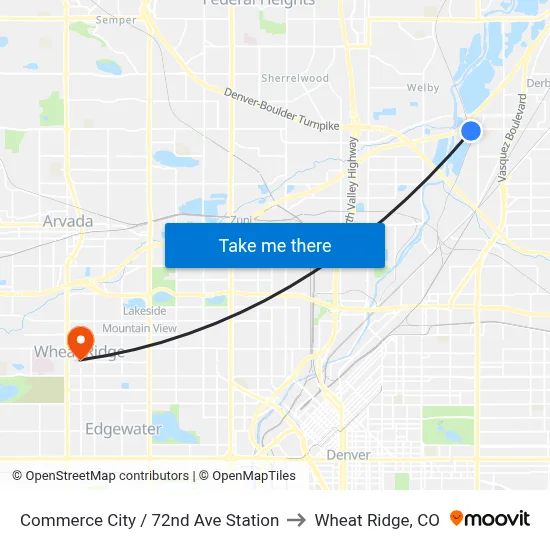 Commerce City / 72nd Ave Station to Wheat Ridge, CO map