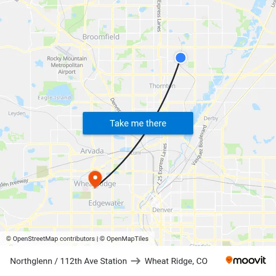 Northglenn / 112th Ave Station to Wheat Ridge, CO map