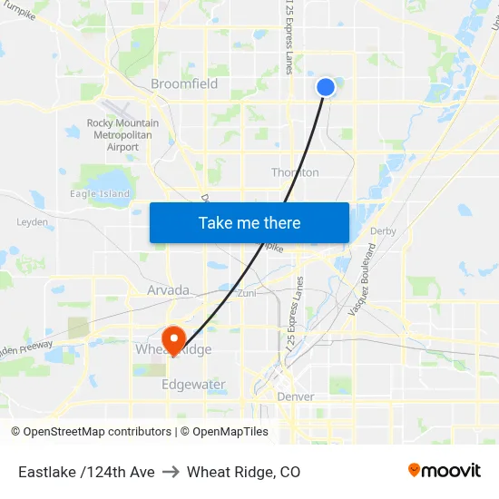 Eastlake /124th Ave to Wheat Ridge, CO map