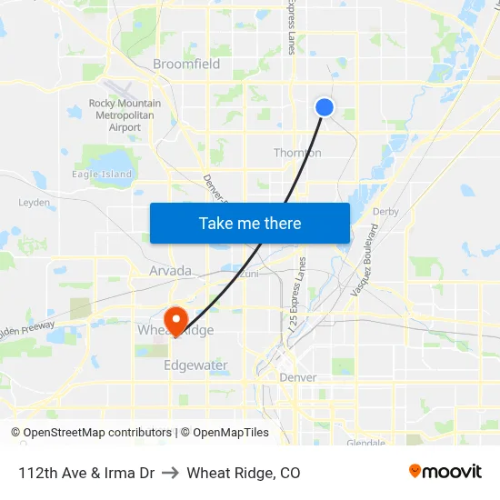 112th Ave & Irma Dr to Wheat Ridge, CO map