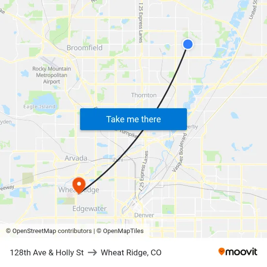 128th Ave & Holly St to Wheat Ridge, CO map