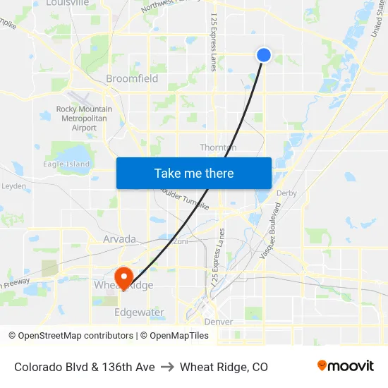 Colorado Blvd & 136th Ave to Wheat Ridge, CO map