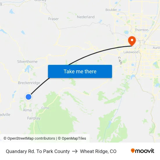 Quandary Rd. To Park County to Wheat Ridge, CO map