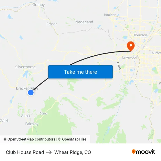 Club House Road to Wheat Ridge, CO map