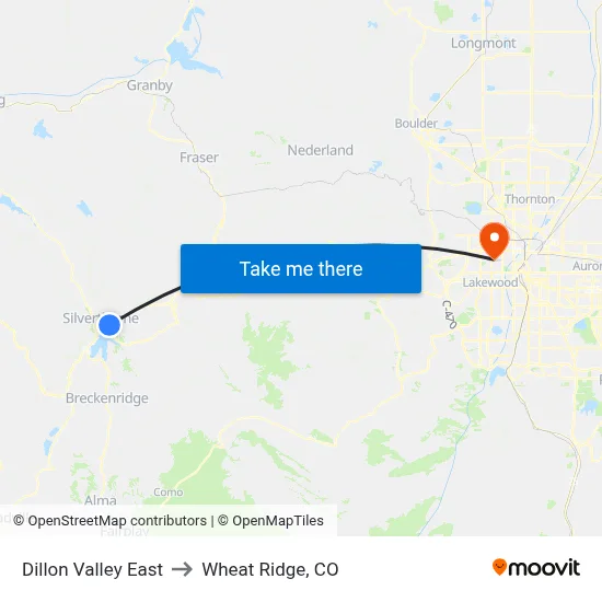 Dillon Valley East to Wheat Ridge, CO map
