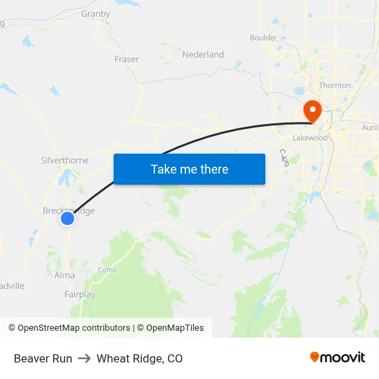 Beaver Run to Wheat Ridge, CO map