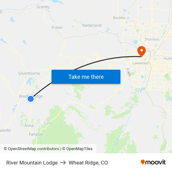 River Mountain Lodge to Wheat Ridge, CO map
