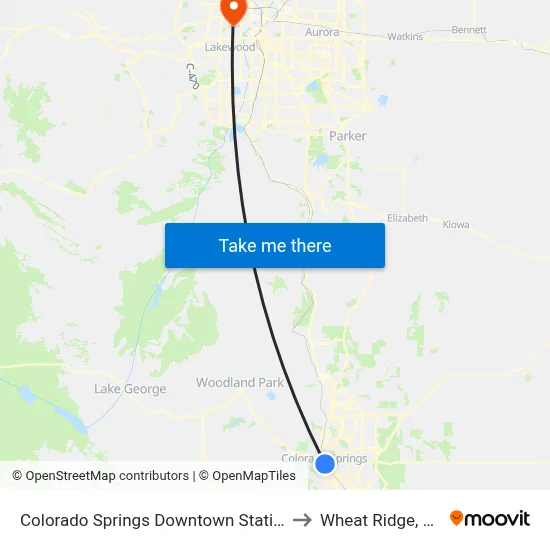 Colorado Springs Downtown Station to Wheat Ridge, CO map