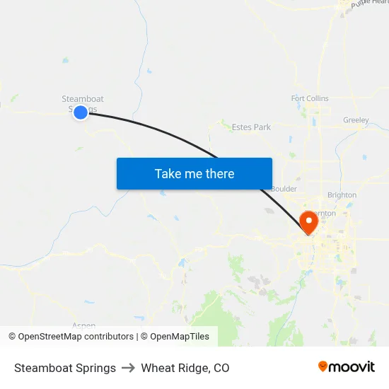 Steamboat Springs to Wheat Ridge, CO map