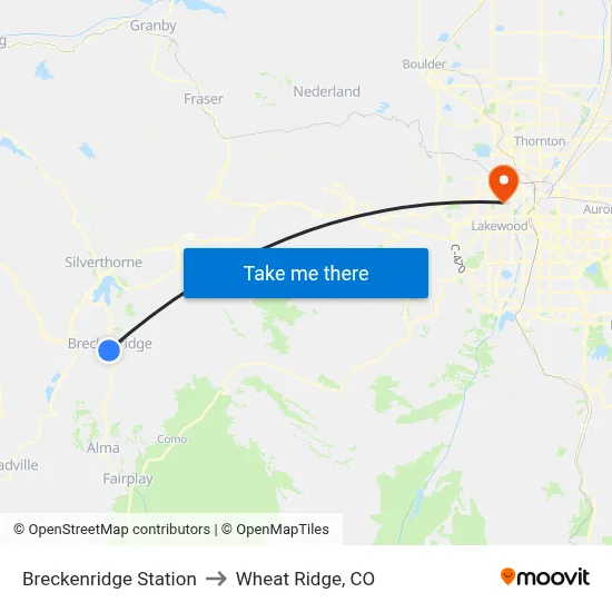Breckenridge Station to Wheat Ridge, CO map