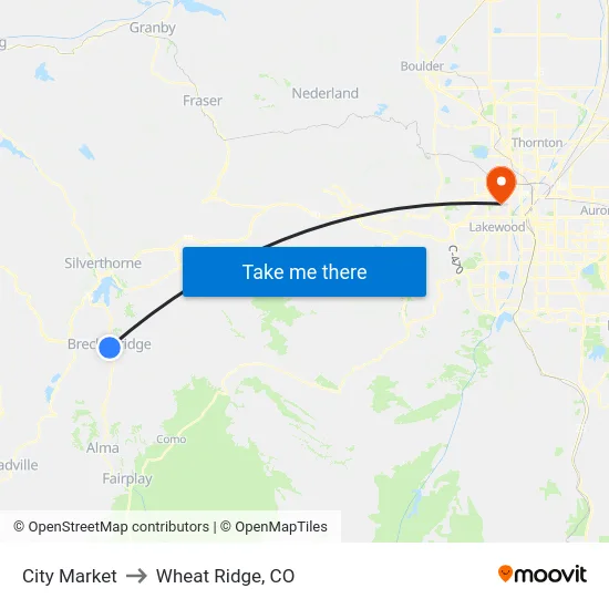 City Market to Wheat Ridge, CO map