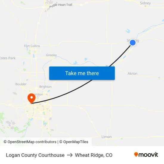Logan County Courthouse to Wheat Ridge, CO map