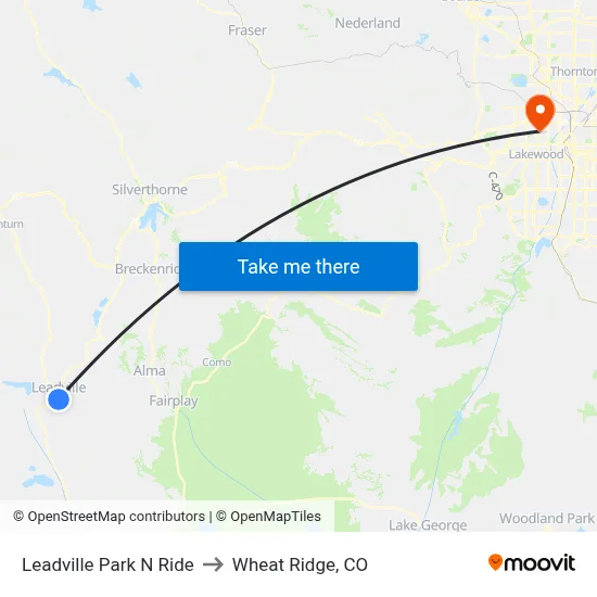 Leadville Park N Ride to Wheat Ridge, CO map