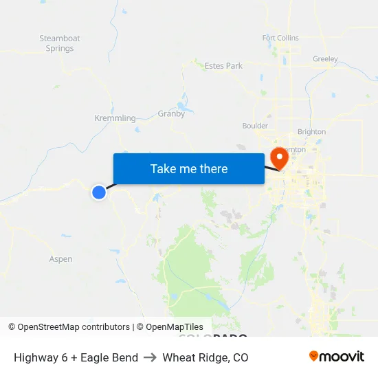 Highway 6 + Eagle Bend to Wheat Ridge, CO map