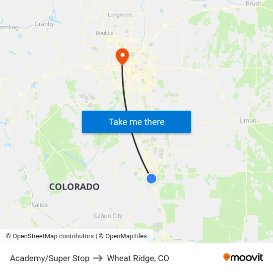 Academy/Super Stop to Wheat Ridge, CO map
