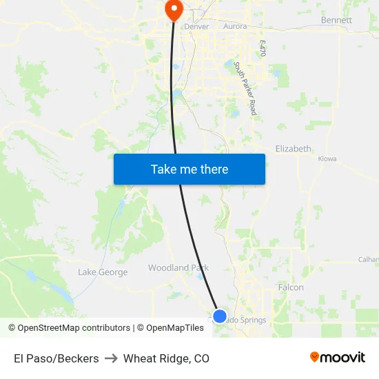 El Paso/Beckers to Wheat Ridge, CO map