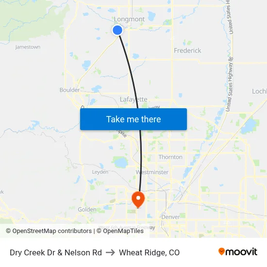 Dry Creek Dr & Nelson Rd to Wheat Ridge, CO map