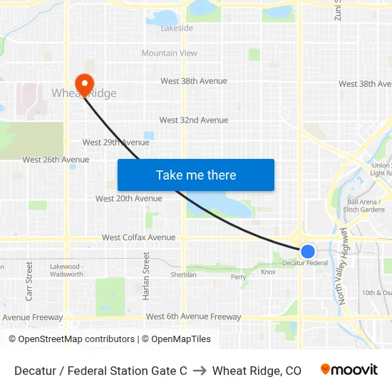 Decatur / Federal Station Gate C to Wheat Ridge, CO map