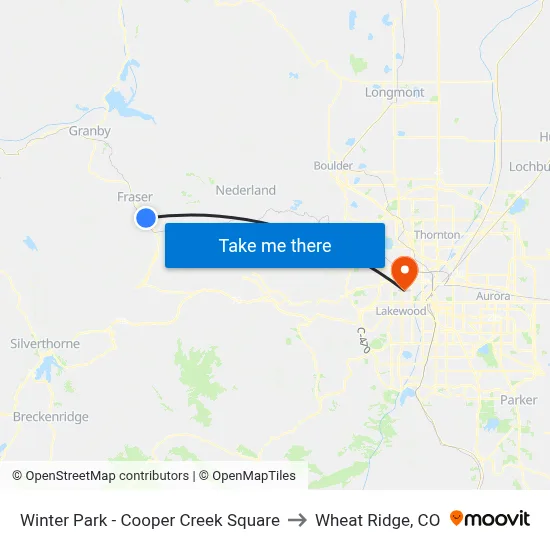 Winter Park - Cooper Creek Square to Wheat Ridge, CO map