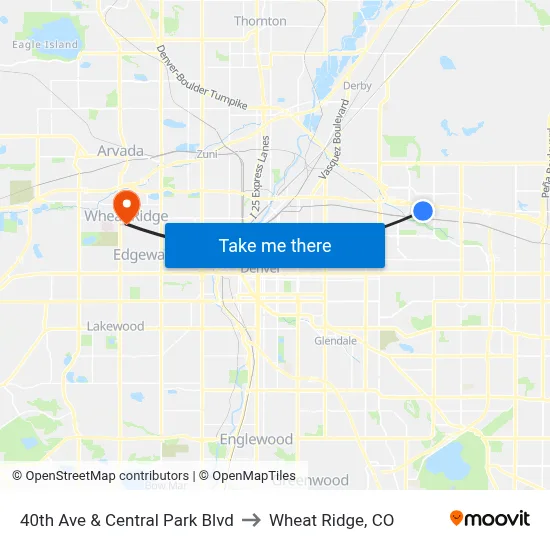 40th Ave & Central Park Blvd to Wheat Ridge, CO map