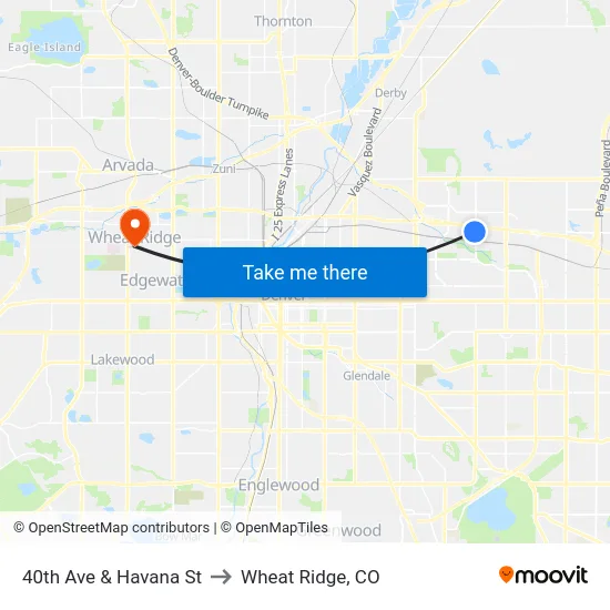 40th Ave & Havana St to Wheat Ridge, CO map
