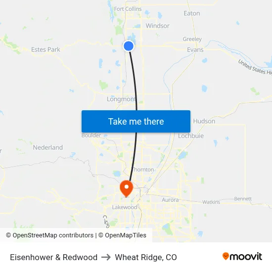 Eisenhower & Redwood to Wheat Ridge, CO map
