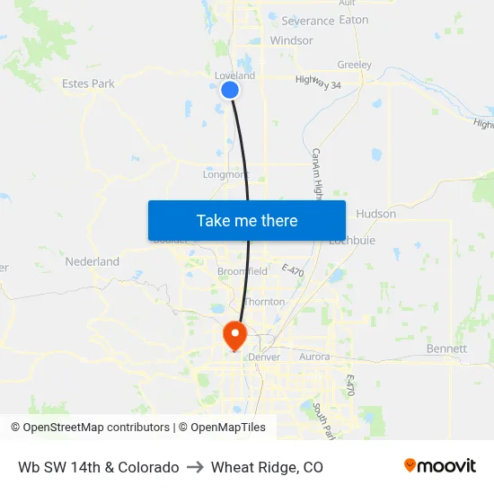Wb SW 14th & Colorado to Wheat Ridge, CO map