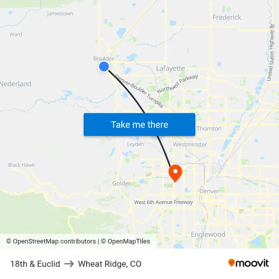 18th & Euclid to Wheat Ridge, CO map