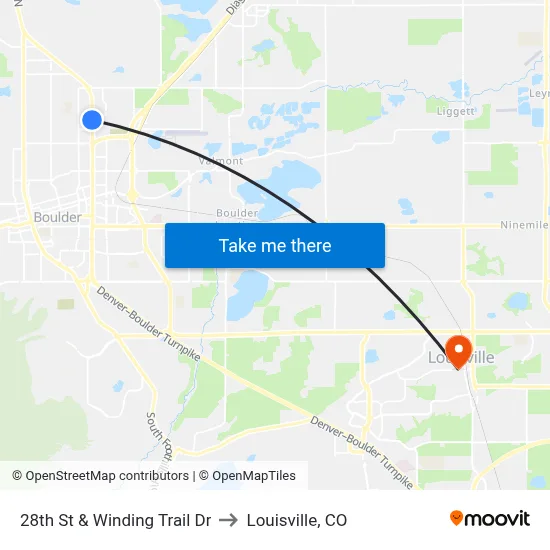 28th St & Winding Trail Dr to Louisville, CO map