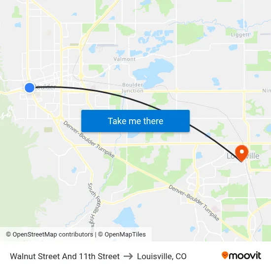 Walnut Street And 11th Street to Louisville, CO map