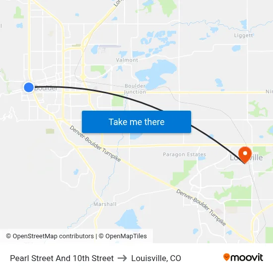Pearl Street And 10th Street to Louisville, CO map