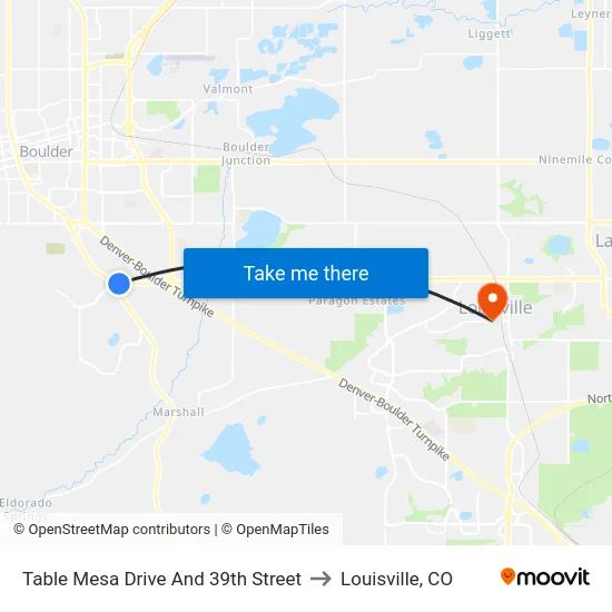 Table Mesa Drive And 39th Street to Louisville, CO map