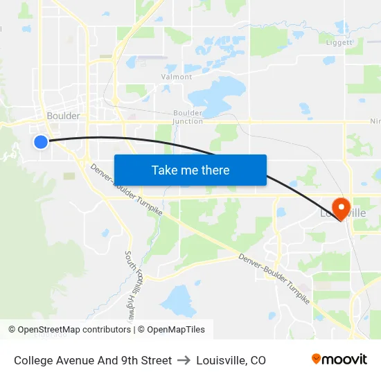 College Avenue And 9th Street to Louisville, CO map