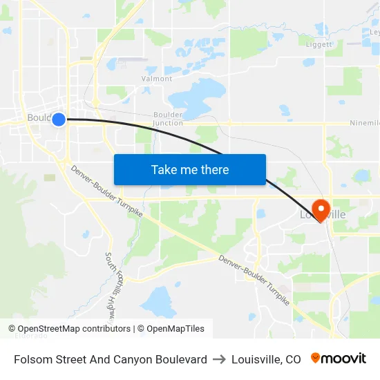 Folsom Street And Canyon Boulevard to Louisville, CO map