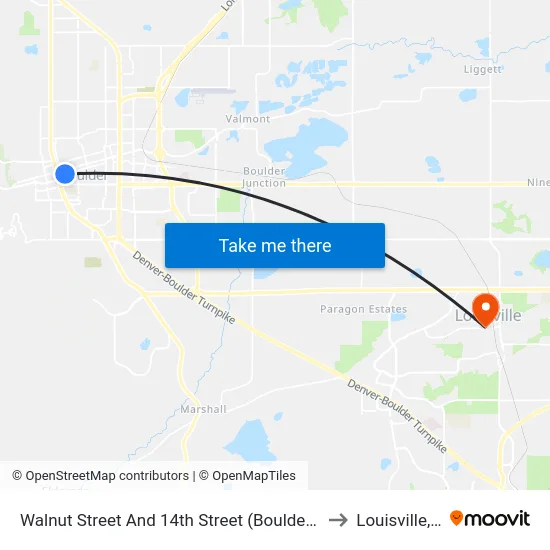 Walnut Street And 14th Street (Boulder Station) to Louisville, CO map