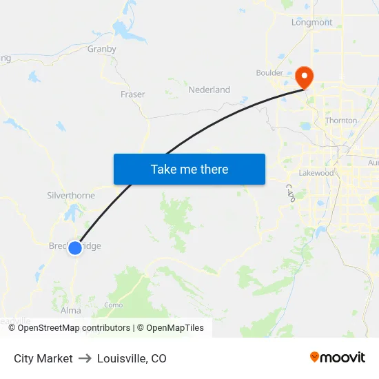 City Market to Louisville, CO map