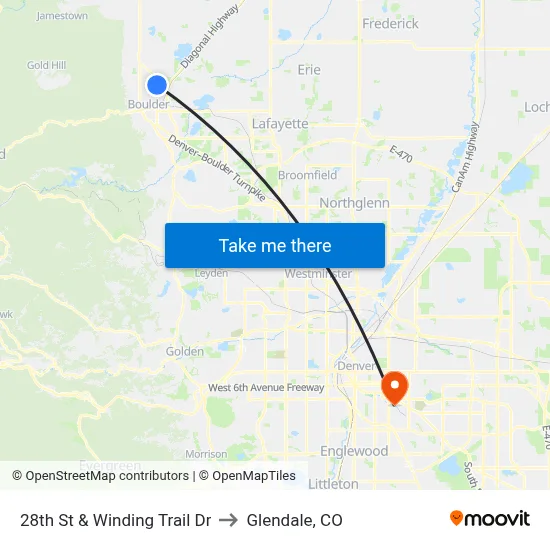28th St & Winding Trail Dr to Glendale, CO map