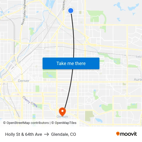 Holly St & 64th Ave to Glendale, CO map