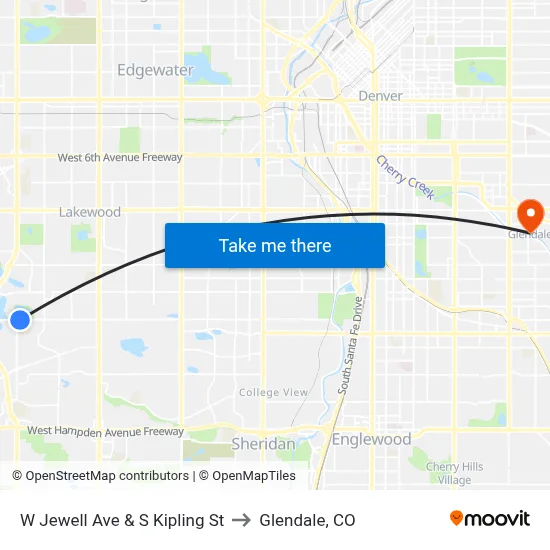W Jewell Ave & S Kipling St to Glendale, CO map