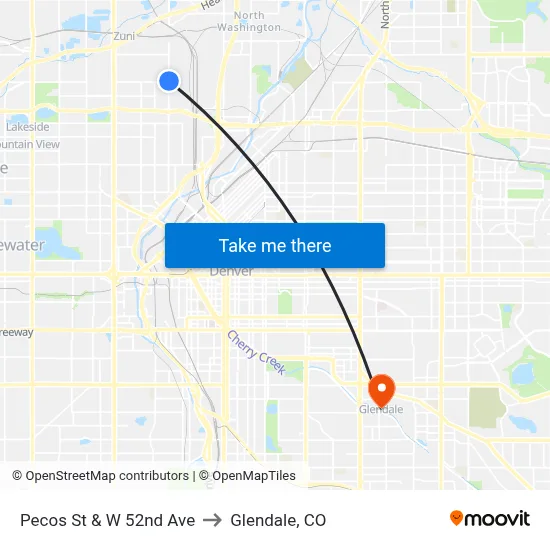 Pecos St & W 52nd Ave to Glendale, CO map
