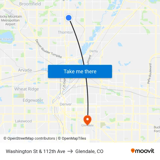 Washington St & 112th Ave to Glendale, CO map