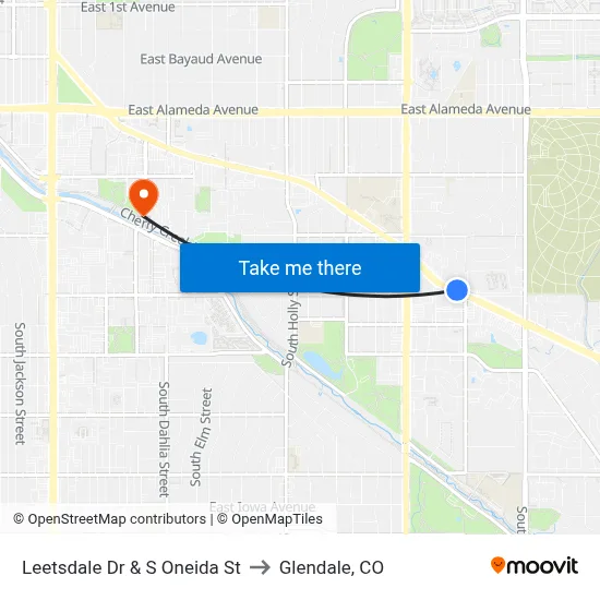Leetsdale Dr & S Oneida St to Glendale, CO map