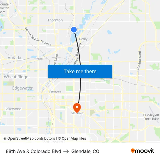 88th Ave & Colorado Blvd to Glendale, CO map