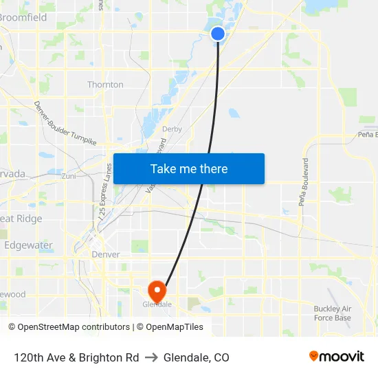 120th Ave & Brighton Rd to Glendale, CO map