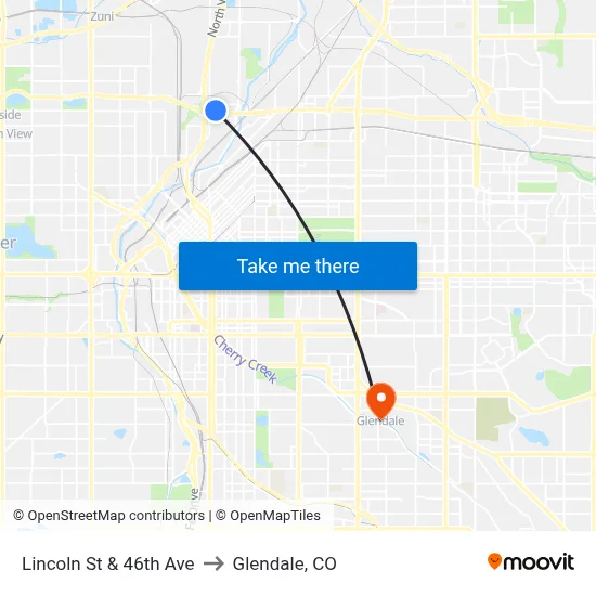Lincoln St & 46th Ave to Glendale, CO map